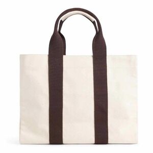Le Bar Marche Le Plage Tote Canvas Bag Cream  Brown Large